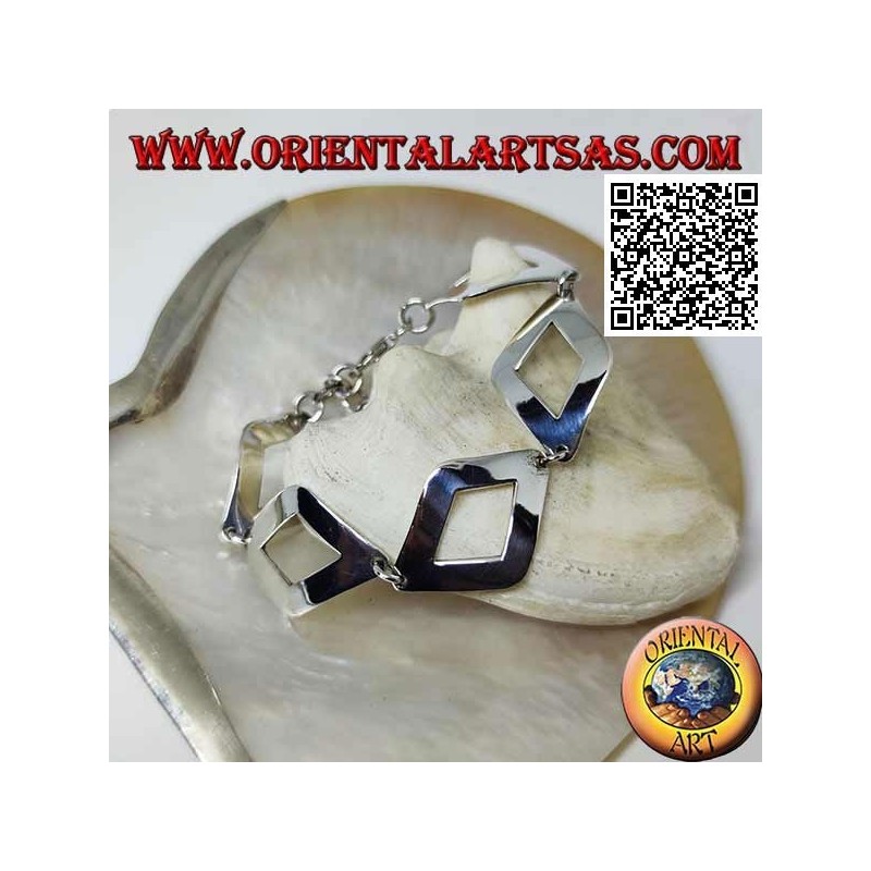 Pulsera de plata con 5 rombos perforados lisos ligeramente redondeados 20,5 cm