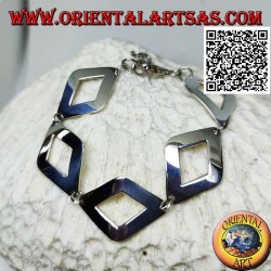Silver bracelet with 5 smooth slightly rounded perforated rhombuses of 20.5 cm