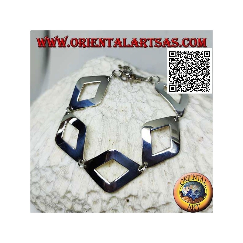 Pulsera de plata con 5 rombos perforados lisos ligeramente redondeados 20,5 cm