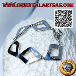 Silver bracelet with 5 smooth slightly rounded perforated rhombuses of 20.5 cm