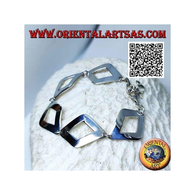 Silberarmband mit 5 glatten, leicht gerundeten, perforierten Rauten von 20,5 cm