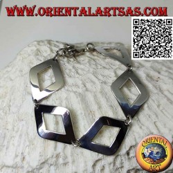 Bracelet en argent avec 5 losanges lisses perforés légèrement arrondis 20,5 cm