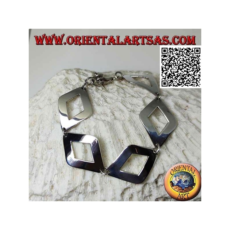 Silberarmband mit 5 glatten, leicht gerundeten, perforierten Rauten von 20,5 cm