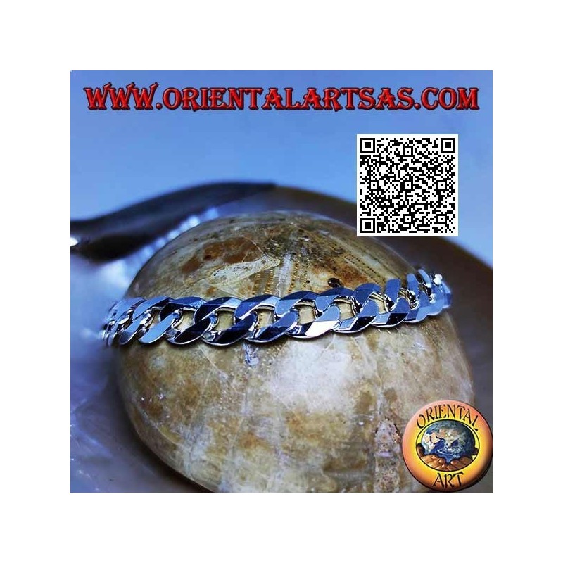 Bracciale in argento liscio a catena groumette diamantata da 20 cm x 8*2 mm