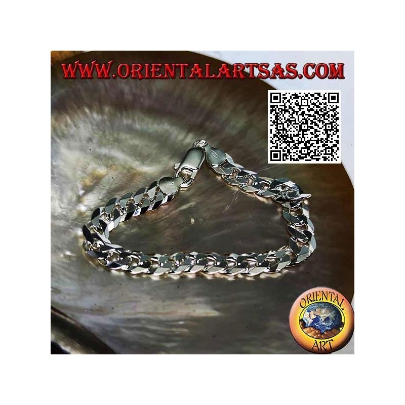 Bracelet en argent lisse avec chaîne groumette diamant 20 cm x 8 * 2 mm