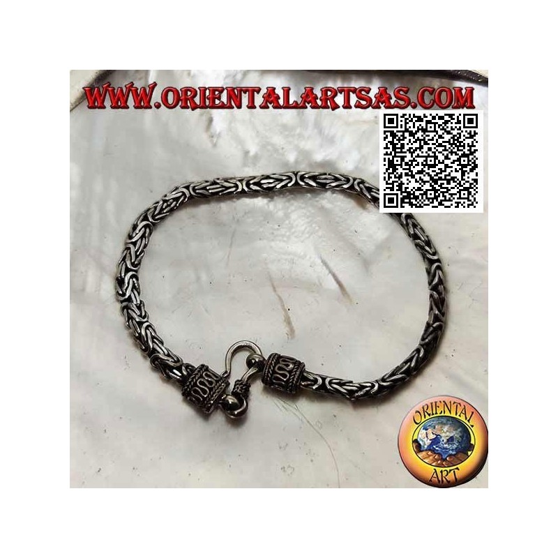 Pulsera de plata de malla de 18,5 x 4 x 3 mm triturada "Borobudur" (enlace bizantino)