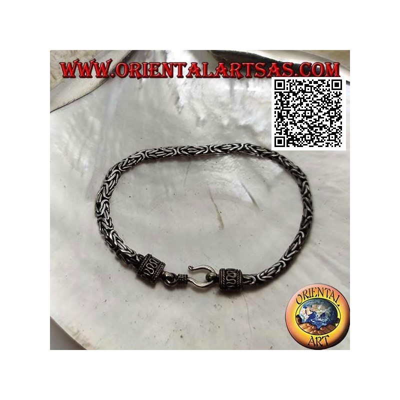18,5 cm x 4 * 3 mm Crushed "Borobudur" (byzantinisches Glied) Mesh Silver Bracelet
