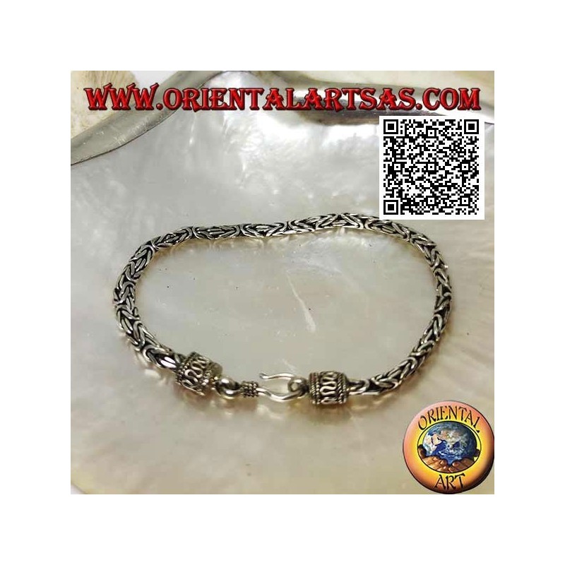 18.5cm x 4 * 3mm Crushed "Borobudur" (Byzantine Link) Mesh Silver Bracelet