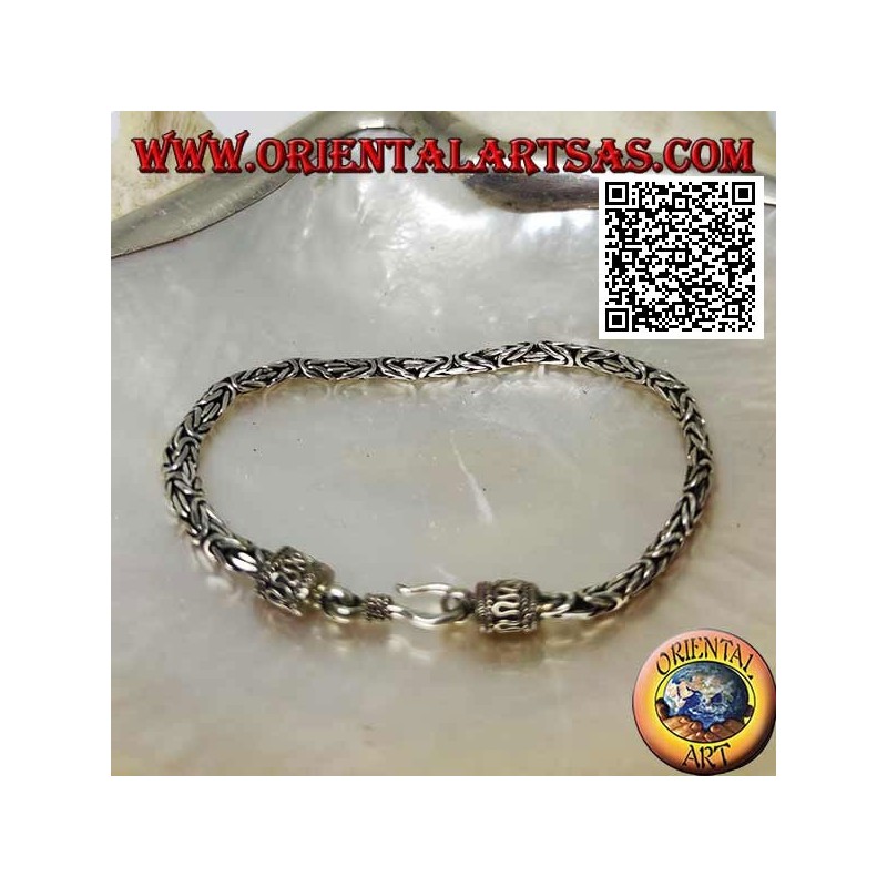 18.5cm x 4 * 3mm Crushed "Borobudur" (Byzantine Link) Mesh Silver Bracelet