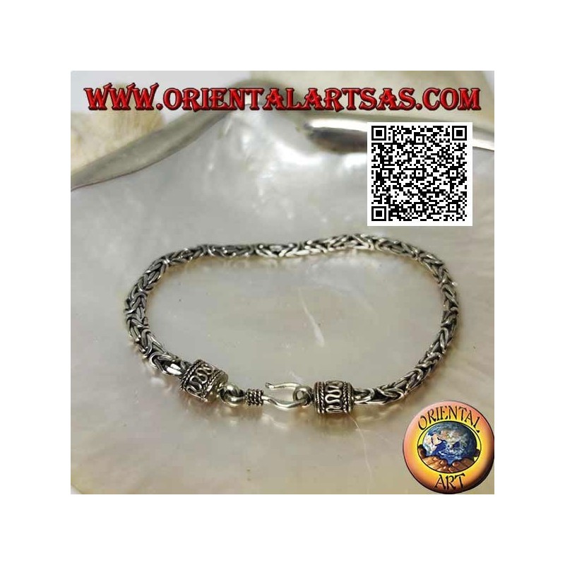 18,5 cm x 4 * 3 mm Crushed "Borobudur" (byzantinisches Glied) Mesh Silver Bracelet
