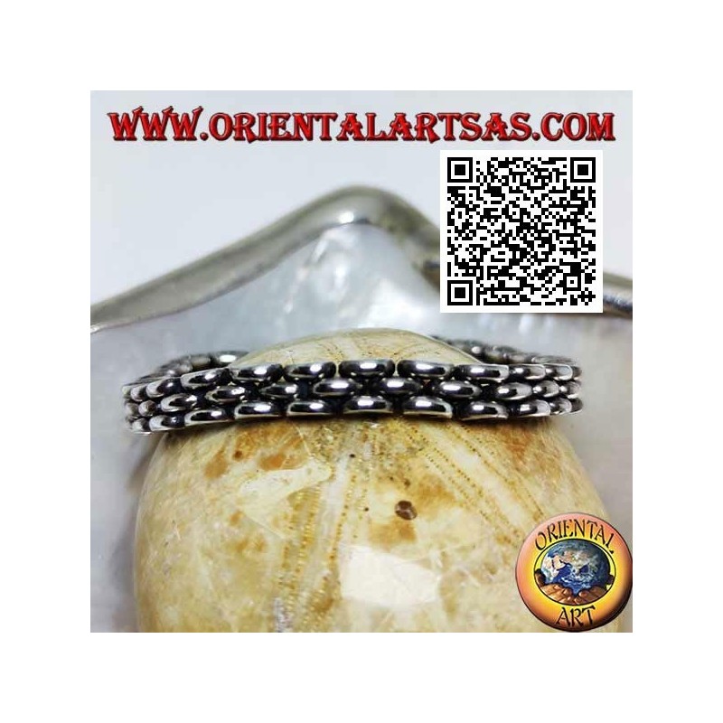 Bracciale in argento morbido a tre file di anelli da 19,5 cm x 7*5 mm 