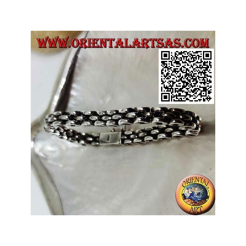 19,5 cm x 7 * 5 mm dreireihiges Ringarmband aus weichem Silber