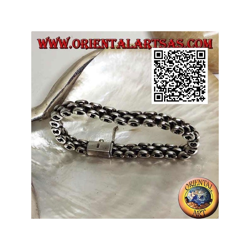 Bracelet en argent doux avec anneau à trois rangées de 19,5 cm x 7 * 5 mm