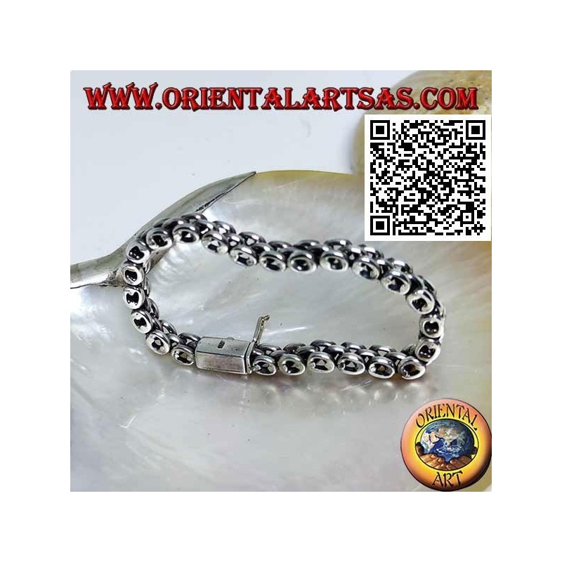 Bracelet en argent doux avec anneau à trois rangées de 19,5 cm x 7 * 5 mm