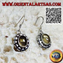 Pendientes de plata con topacio amarillo natural cabujón ovalado rodeado de discos