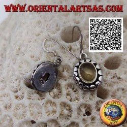 Boucles d'oreilles en argent avec topaze jaune naturelle cabochon ovale entouré de disques