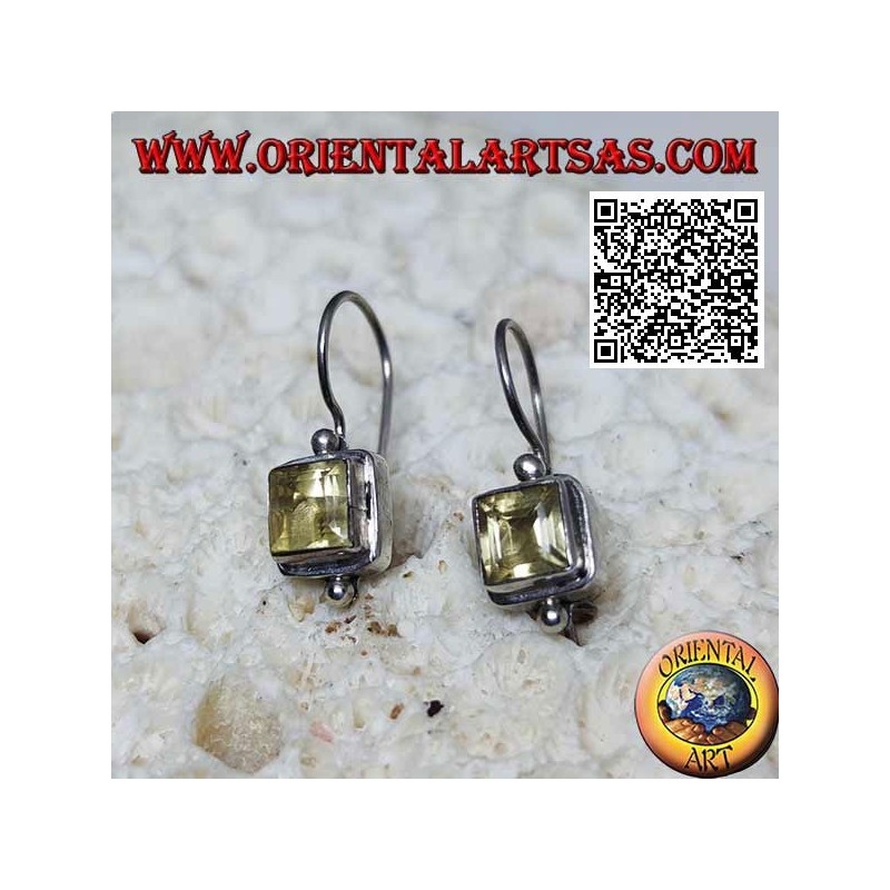 Boucles d'oreilles en argent avec topaze jaune naturelle facettée carrée sur monture lisse