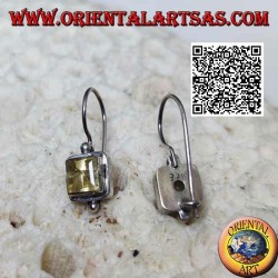 Silver earrings with square faceted natural yellow topaz on smooth setting