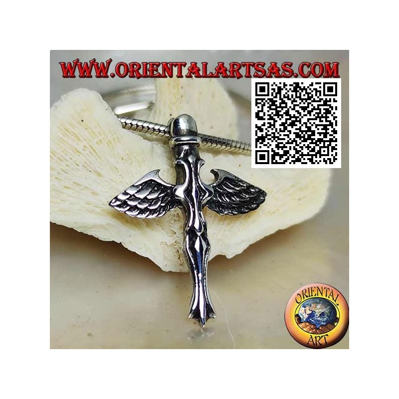 Silberkreuzanhänger mit Schwert und Engelsflügeln von St. Michael