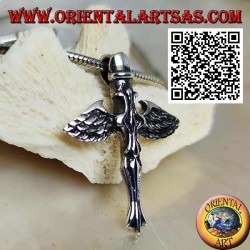 Silver cross pendant with sword and angel wings of St. Michael