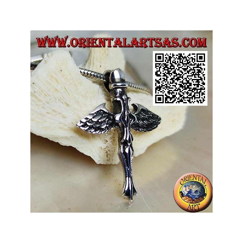 Silver cross pendant with sword and angel wings of St. Michael
