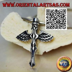 Colgante cruz de plata con espada y alas de ángel de San Miguel