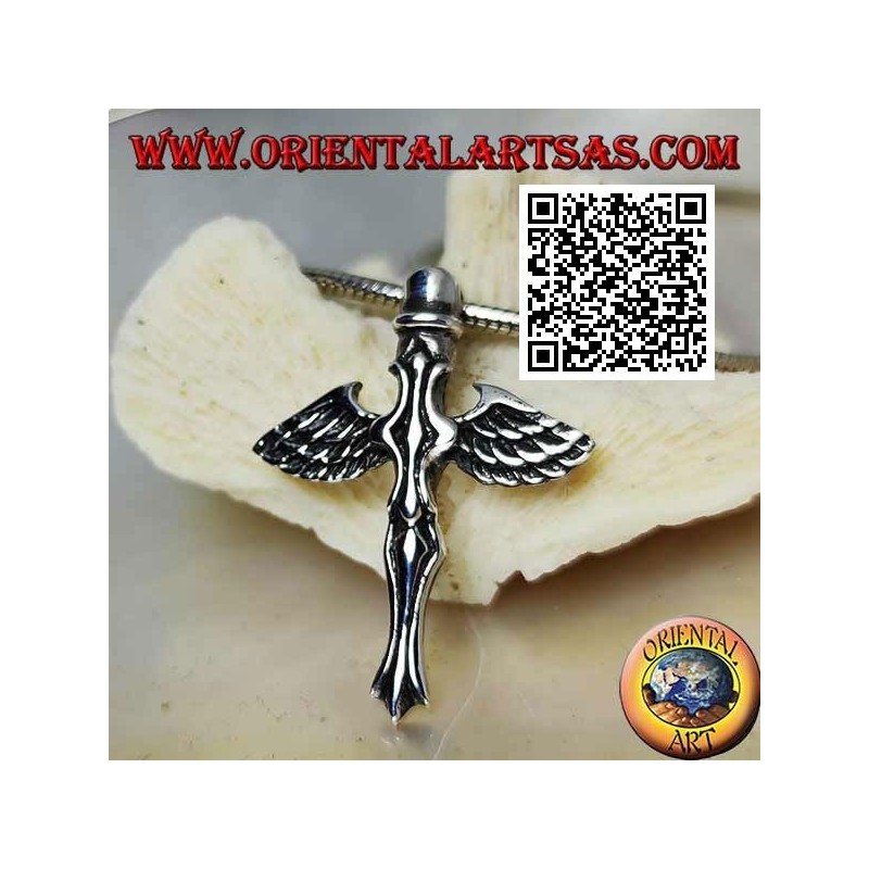 Pendentif croix en argent avec épée et ailes d'ange de Saint Michel