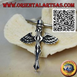 Colgante cruz de plata con espada y alas de ángel de San Miguel