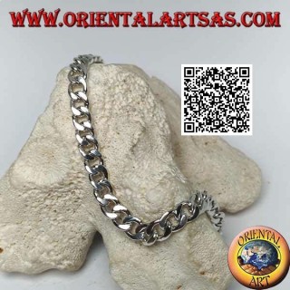 Bracciale in argento a catena tonda, grumetta piatto e liscio da 21,5 cm x 7*2 mm