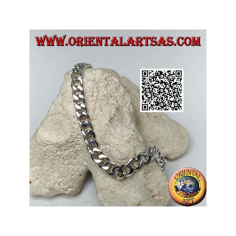 Pulsera de plata de cadena redonda, plana y lisa de 21,5 cm x 7 * 2 mm de acera