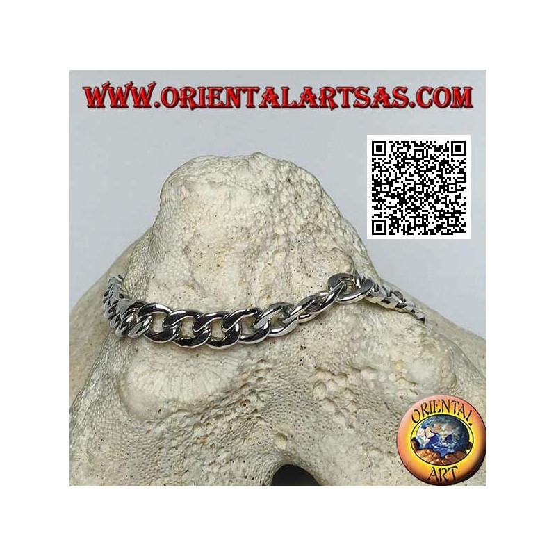 Pulsera de plata de cadena redonda, plana y lisa 23cm x 7 * 2mm bordillo