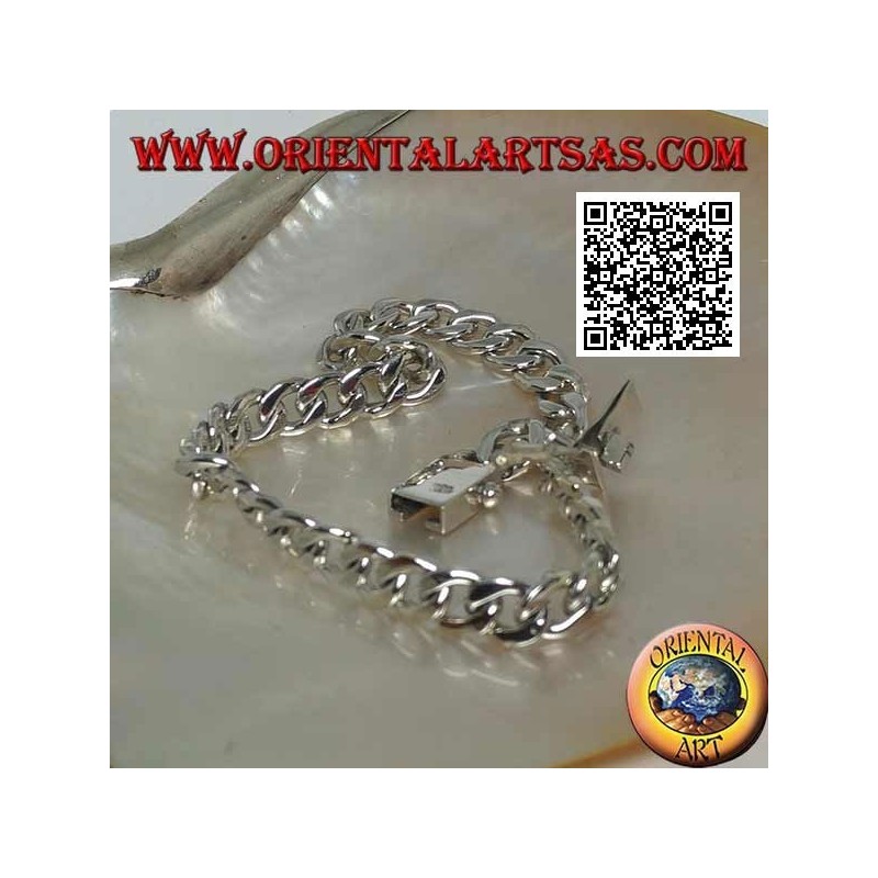 Round chain silver bracelet, flat and smooth 23cm x 7 * 2mm curb