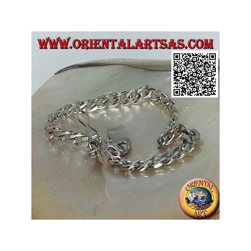 Round chain silver bracelet, flat and smooth 23cm x 7 * 2mm curb
