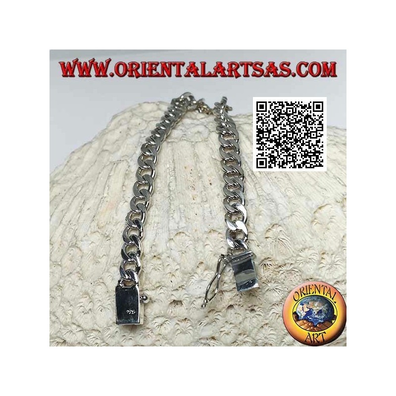 Round chain silver bracelet, flat and smooth 23cm x 7 * 2mm curb