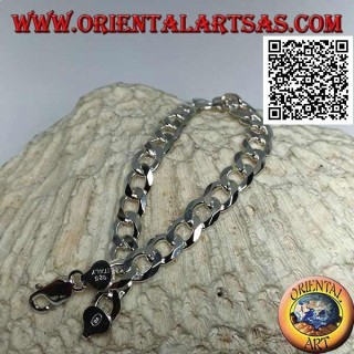Bracciale in argento a catena squadrata, grumetta piatto e diamantato da 22,5 cm x 8*2 mm