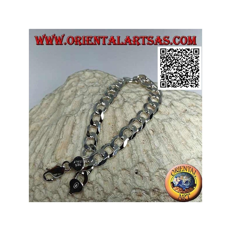 Pulsera de plata de cadena cuadrada, 22,5 cm x 8 * 2 mm plana y gourm de corte diamante