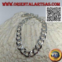 Square chain silver bracelet, 22.5cm x 8 * 2mm flat and diamond cut gourm