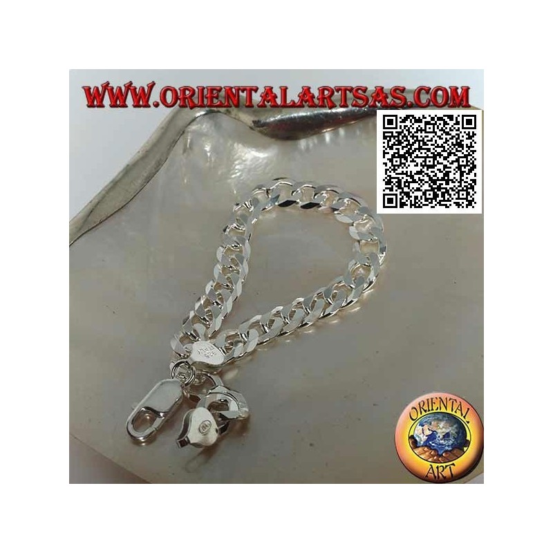 Pulsera de plata de cadena cuadrada, 22,5 cm x 8 * 2 mm plana y gourm de corte diamante