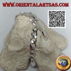 Pulsera de plata de cadena cuadrada, 22,5 cm x 8 * 2 mm plana y gourm de corte diamante