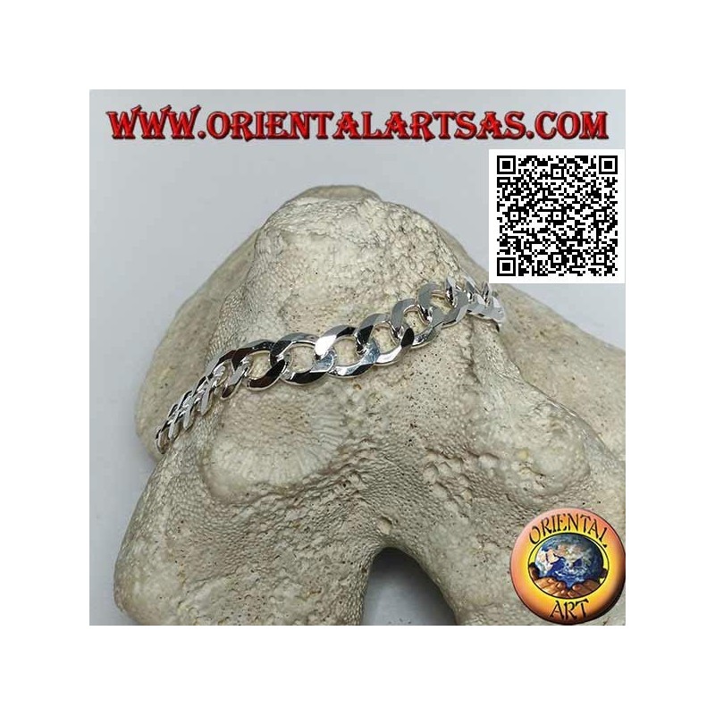 Square chain silver bracelet, 22.5cm x 8 * 2mm flat and diamond cut gourm