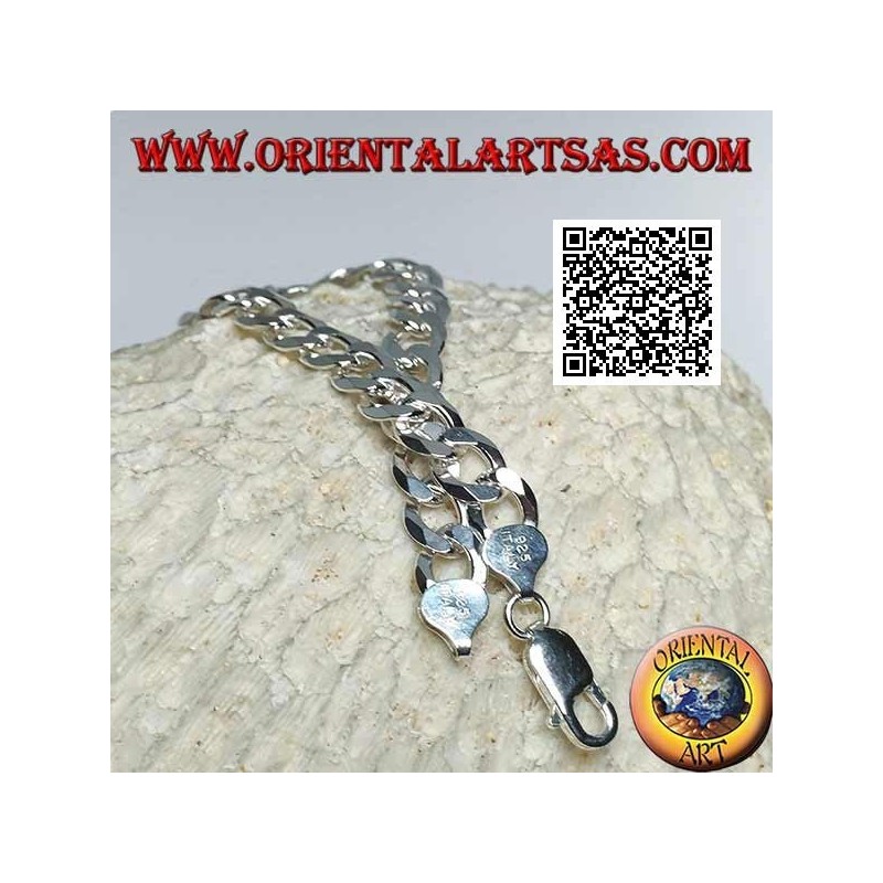 Pulsera de plata de cadena cuadrada, 22,5 cm x 8 * 2 mm plana y gourm de corte diamante