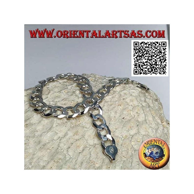Square chain silver bracelet, 22.5cm x 8 * 2mm flat and diamond cut gourm