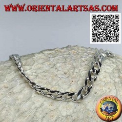 Pulsera de plata de cadena cuadrada, 22,5 cm x 8 * 2 mm plana y gourm de corte diamante