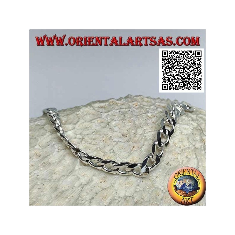 Square chain silver bracelet, 22.5cm x 8 * 2mm flat and diamond cut gourm