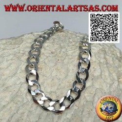 Square chain silver bracelet, 22.5cm x 8 * 2mm flat and diamond cut gourm
