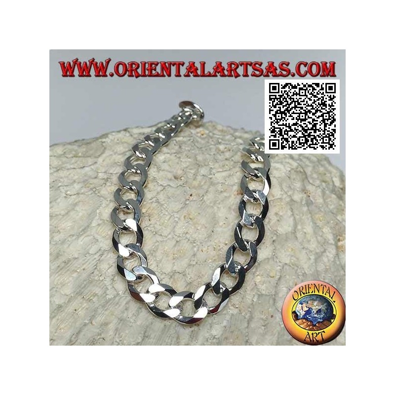 Pulsera de plata de cadena cuadrada, 22,5 cm x 8 * 2 mm plana y gourm de corte diamante