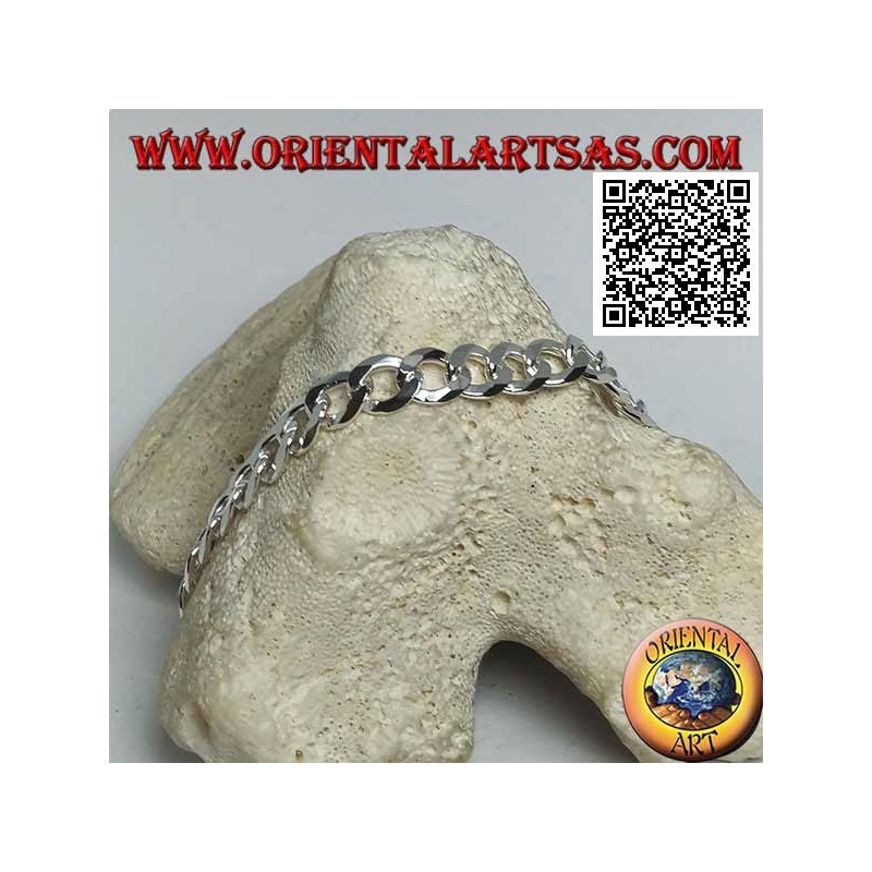 Silberarmband mit quadratischer Kette, 22,5 cm x 8 * 2 mm flach und Diamantschliff