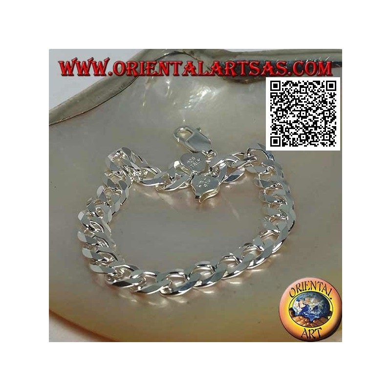 Square chain silver bracelet, 22.5cm x 8 * 2mm flat and diamond cut gourm