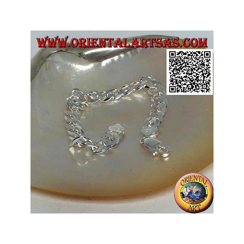 Square chain silver bracelet, 22.5cm x 8 * 2mm flat and diamond cut gourm