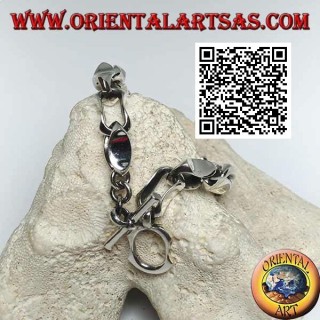 Bracelet fermoir en argent avec anneaux concaves mesurant 22 cm x 10 mm